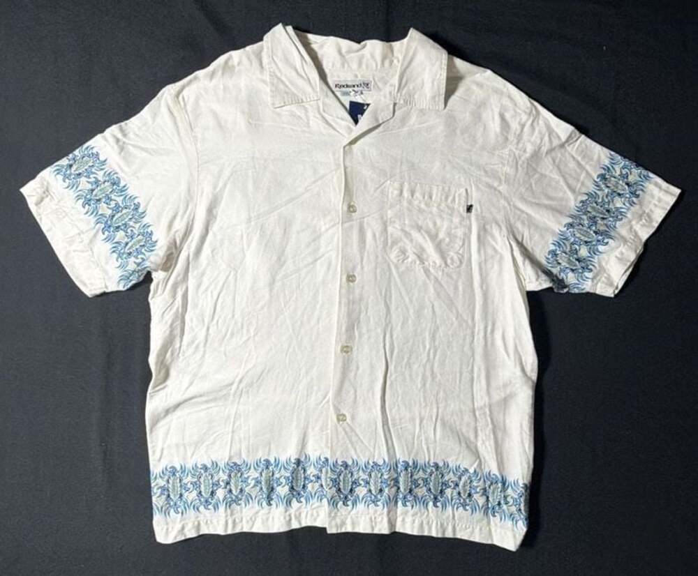 Vintage Redsand Border Print Camp Shirt Short Sleeve Button Up